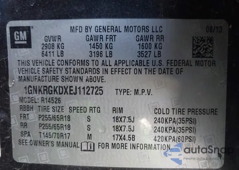 2014 Chevrolet Traverse 1Lt z USA, uszkodzony, nr VIN 1GNKRGKDXEJ112725